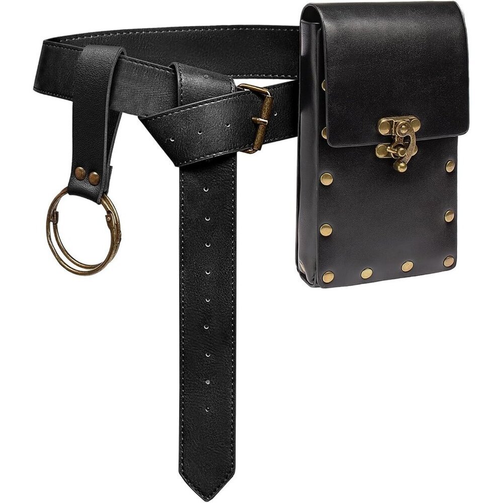 Steampunk 1 Black Leather Belt Pouch Waist Bag Medieval Phone Holder CosplayX